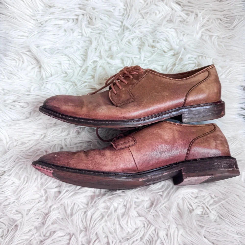 Men’s Brown Leather Plain Toe Derby Dress Shoes Size 10M